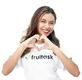 Girl wearing white t-shirt with Fruitask